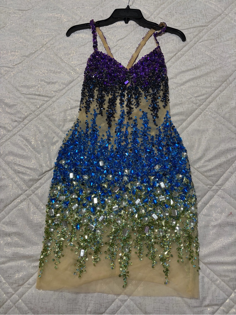 Sherri Hill wEmbellished Gradient Beaded Cocktail Dress - Purple to greens